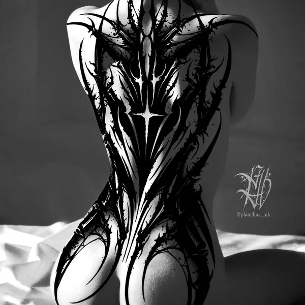 Graphic tattoo by Ellina Plat in Tbilisi