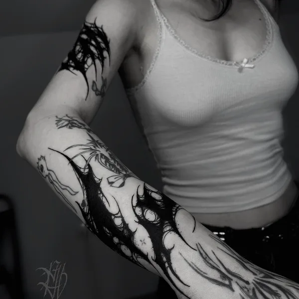 Graphic tattoo by Ellina Plat in Tbilisi