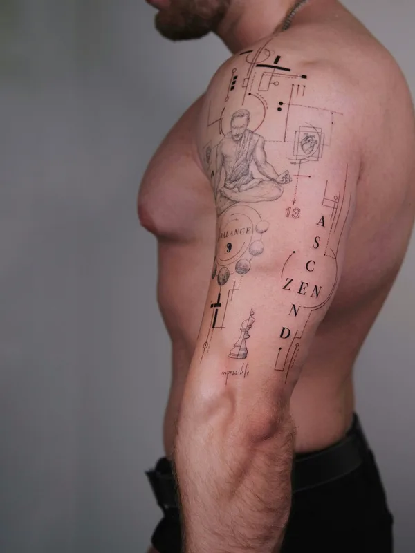 male black sketch tatuaje en full sleeve #99300 | Tatuador Ирина Шмаринова