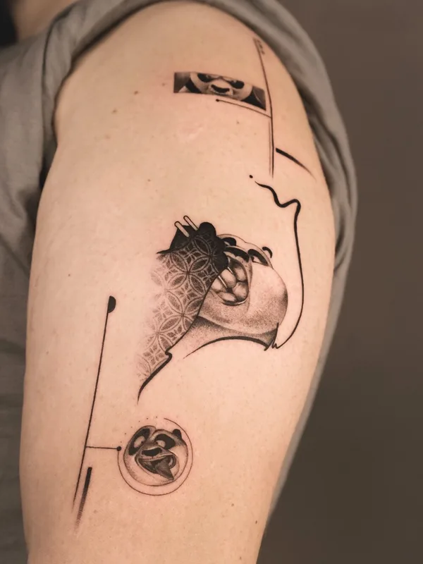 black and grey graphic 타투 부위 upper arm #95505 | 타투이스트 Дарья Жуковская 