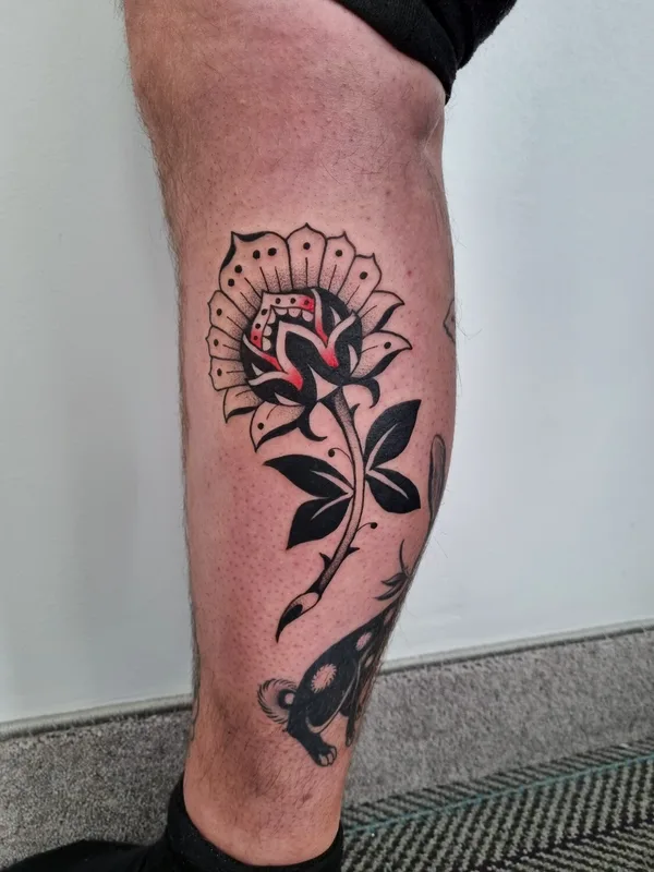 color traditional Tatuaggio su calf #92051 | Tatuatore Aivis Kleinhofs Prusis 