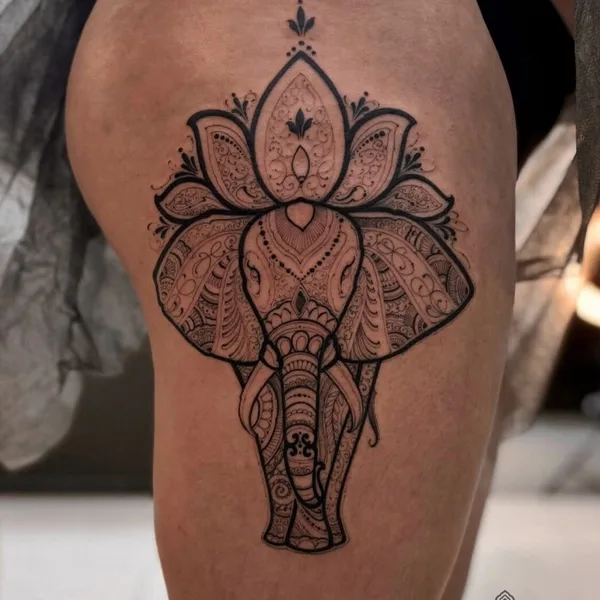 Graphic tattoo by Sergey Anuchin in Moscow