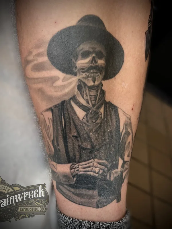 blackandgrey realism татуировка на leg #102043 | Тату мастер Trainwreck Tattoo Studio/ David Gray Tattoos
