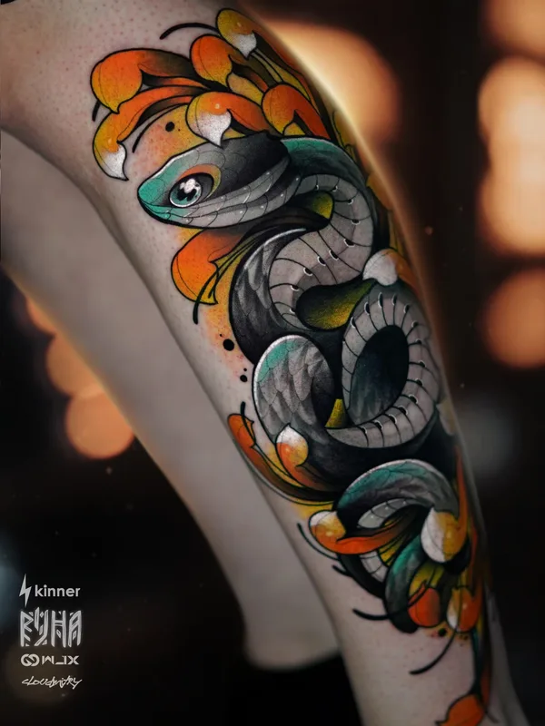 female color neotraditional 타투 부위 shin #99760 | 타투이스트 Дмитрий Клауд