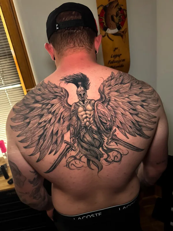 male black and grey realism tattoo on full back #96487 | Tattoo Artist Diego Conci