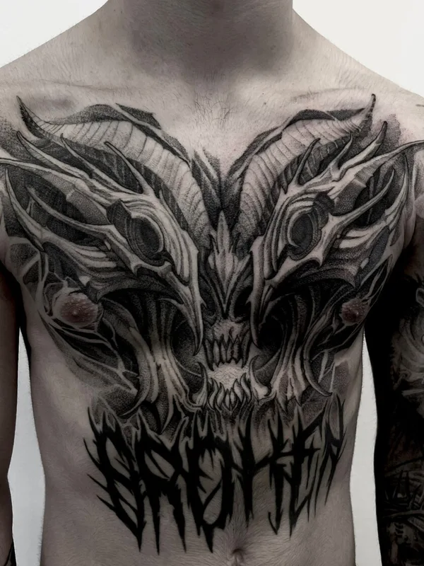 male black and grey blackwork татуировка на chest #96746 | Тату мастер Паша Игнатьев 