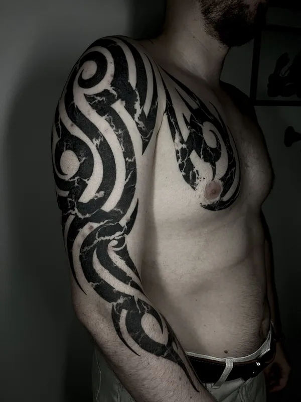 male black tribal татуировка на full sleeve #96753 | Тату мастер Паша Игнатьев 