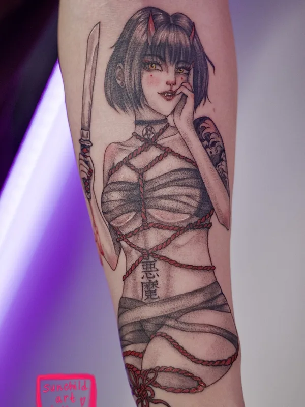 female black and grey anime татуировка на forearm #94131 | Тату мастер Мария Гурьянова (Sunchild Art)