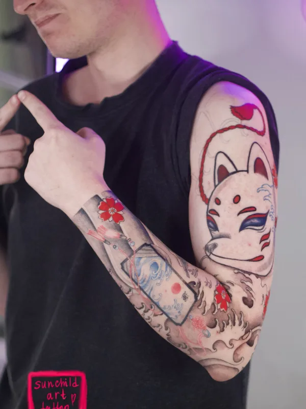 male color japanese татуировка на full sleeve #99064 | Тату мастер Мария Гурьянова (Sunchild Art)