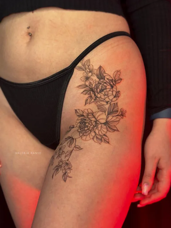 female black womens Tatuagem em thigh #99464 | Tatuador Валерия Ранио
