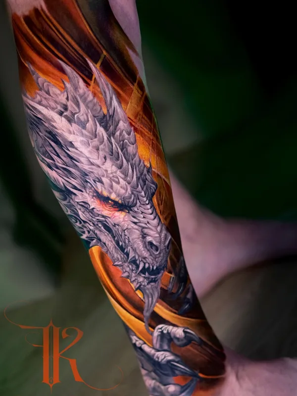 male color realism татуировка на shin #97647 | Тату мастер Кирилл Федосеев 