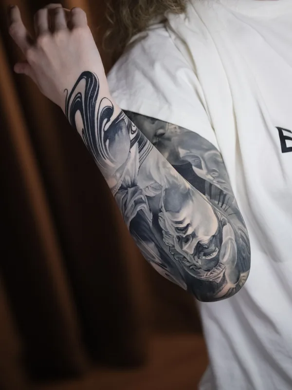 black and grey black and grey татуировка на full sleeve #97656 | Тату мастер Кирилл Федосеев 