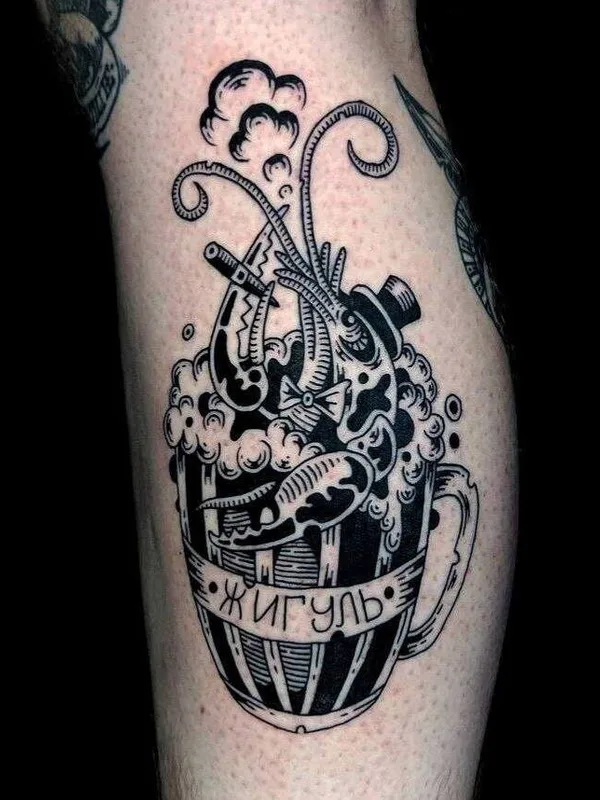 black blackwork Tatuaggio su calf #99554 | Tatuatore Сева Назаров
