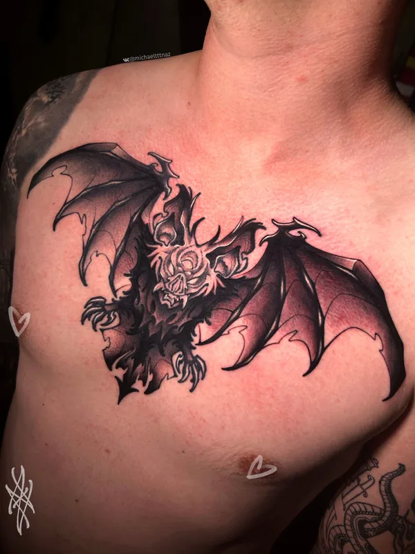 male black and grey blackwork Tatuaggio su chest #100330 | Tatuatore Миша Назаров