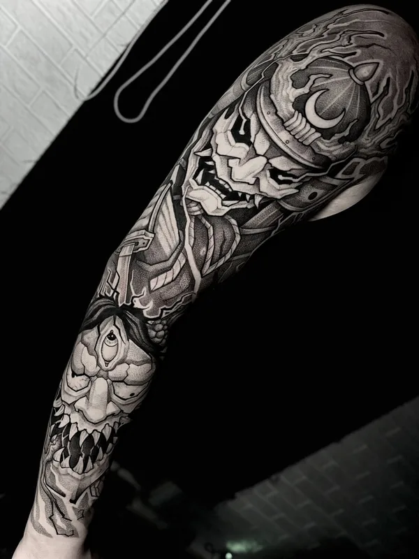 male black graphic Tatuagem em sleeve #98080 | Tatuador Александр Шкуратов