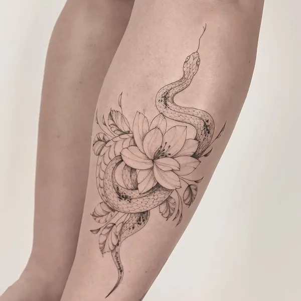 Botanical tattoo by Daria Inkwaves in Montréal