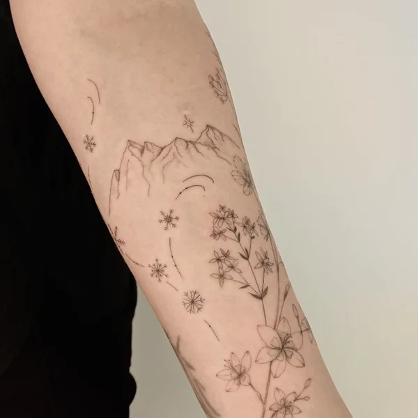 Botanical tattoo by Daria Inkwaves in Montréal
