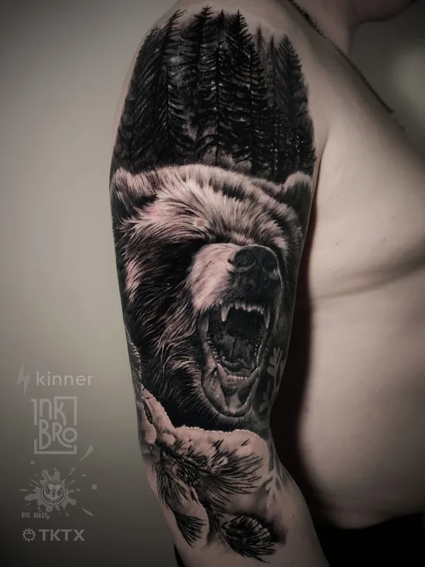 male black and grey realism Tatuagem em full sleeve #92957 | Tatuador Виктор Тора