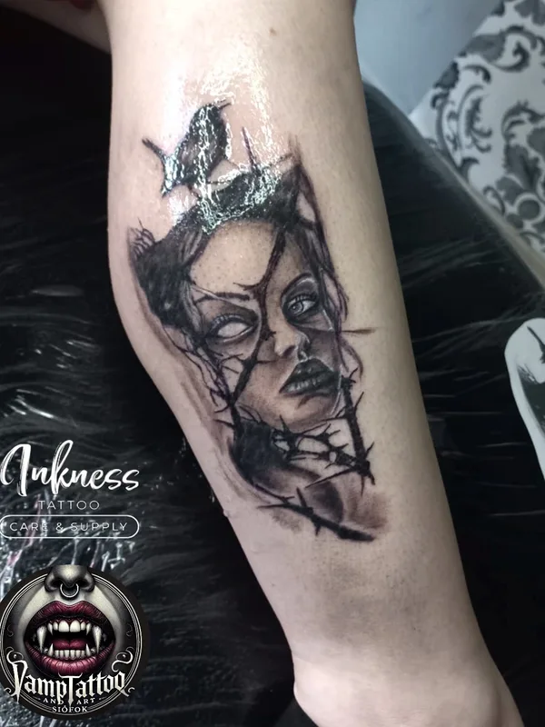 female black and grey blackwork tatuaje en forearm #96250 | Tatuador Klaudia Zelenay