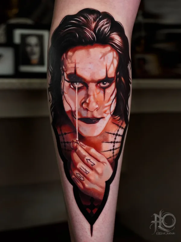 female color portrait tattoo auf calf #91218 | Tätowierer Анастасия Юсупова CAT_KABUKI