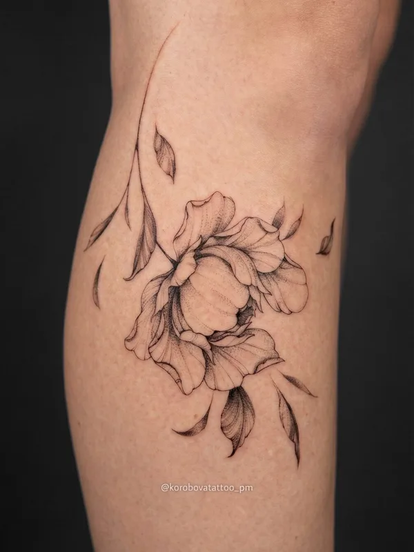 female black whipshading tattoo on leg #104562 | Tattoo Artist Елена Коробова
