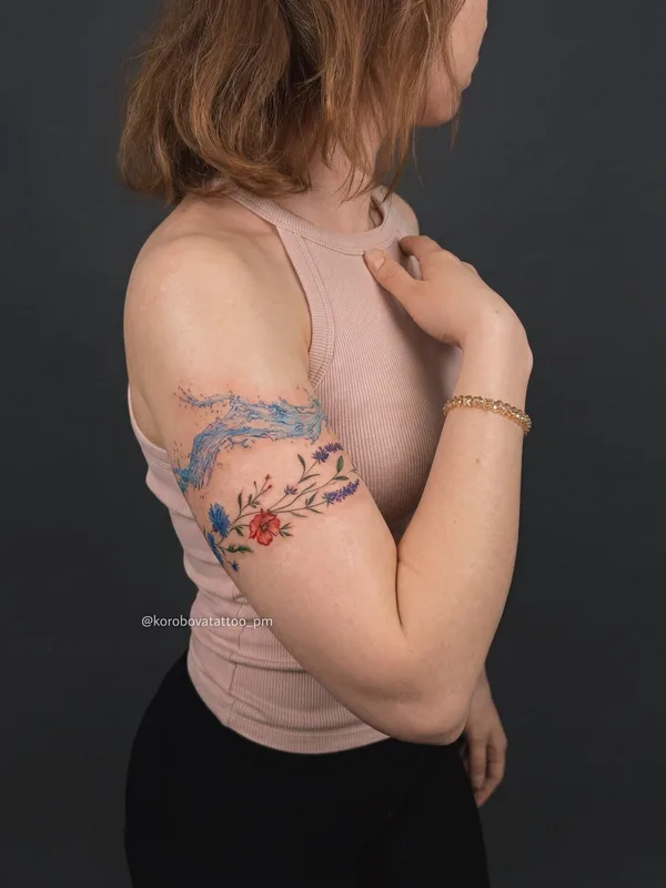 female color watercolor tattoo on shoulder #104565 | Tattoo Artist Елена Коробова