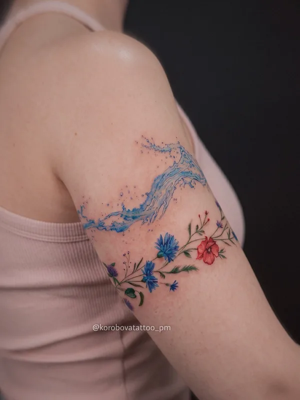 female color watercolor tattoo on shoulder #104566 | Tattoo Artist Елена Коробова