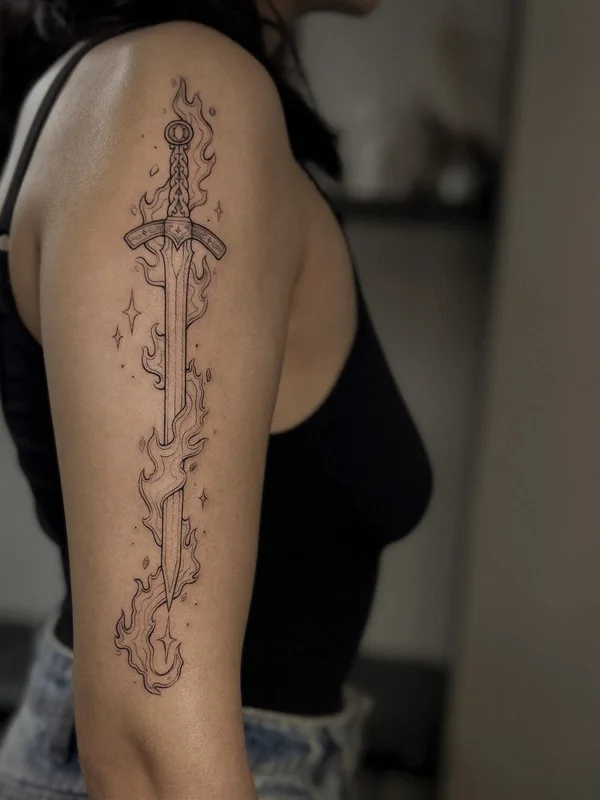 female black linework Tatuaggio su upper arm #96121 | Tatuatore Liza