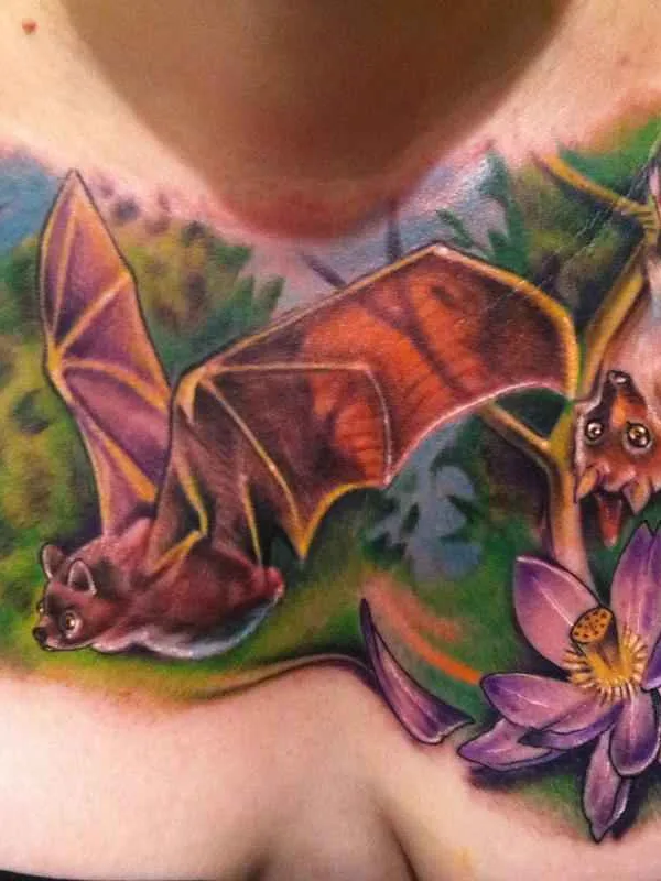 female color illustrative tattoo auf chest #493 | Tätowierer Johnny Smith