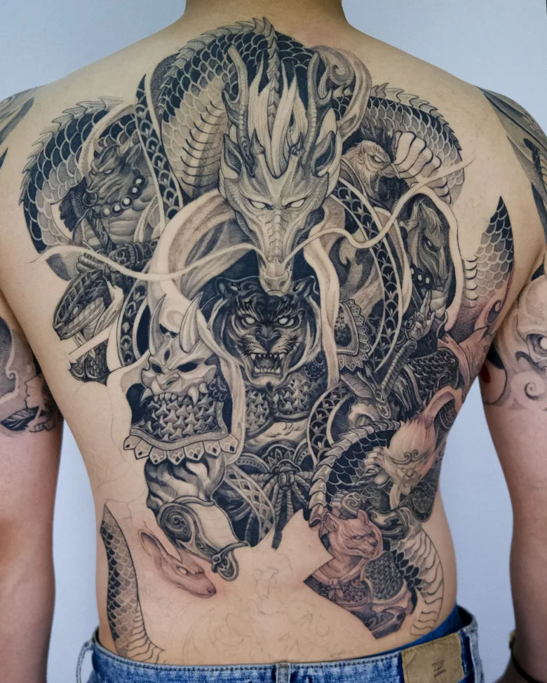 Full back Zodiak tattoo project in progress - tattooist Girin