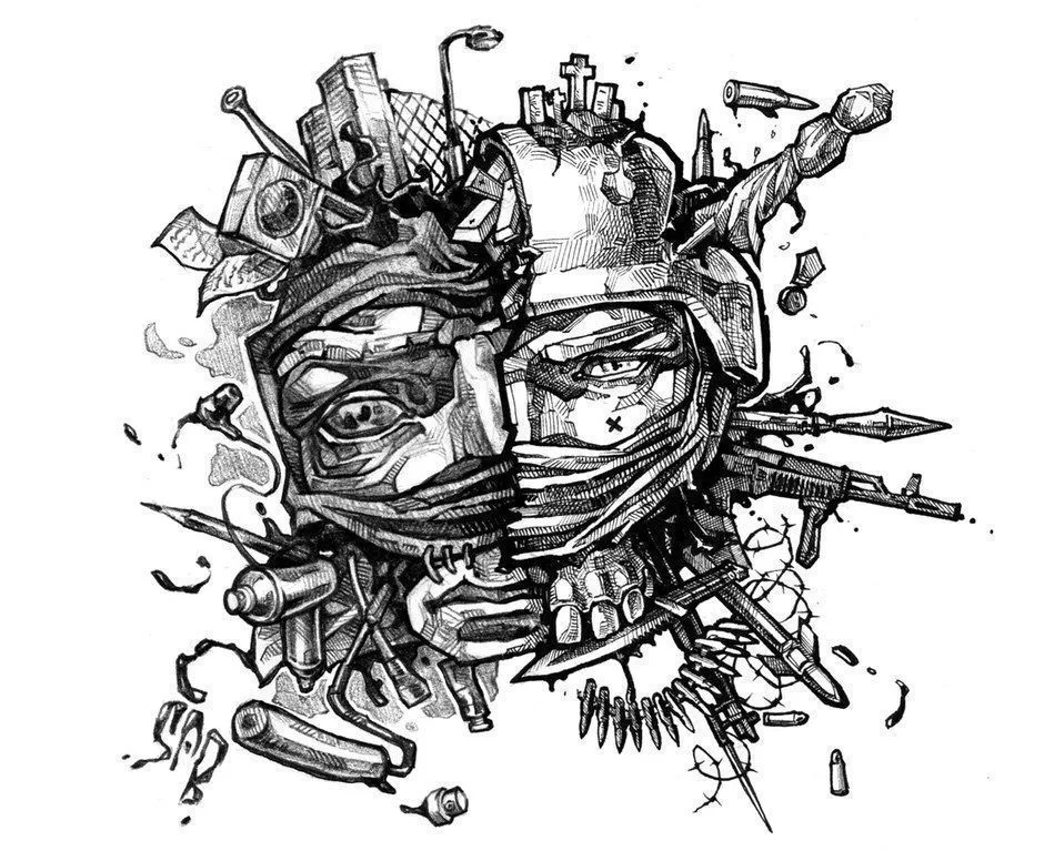 Tattoo artist Kolya Sab, graphic tattoo in graffiti style | Moscow, Saint Petersburg, Russia