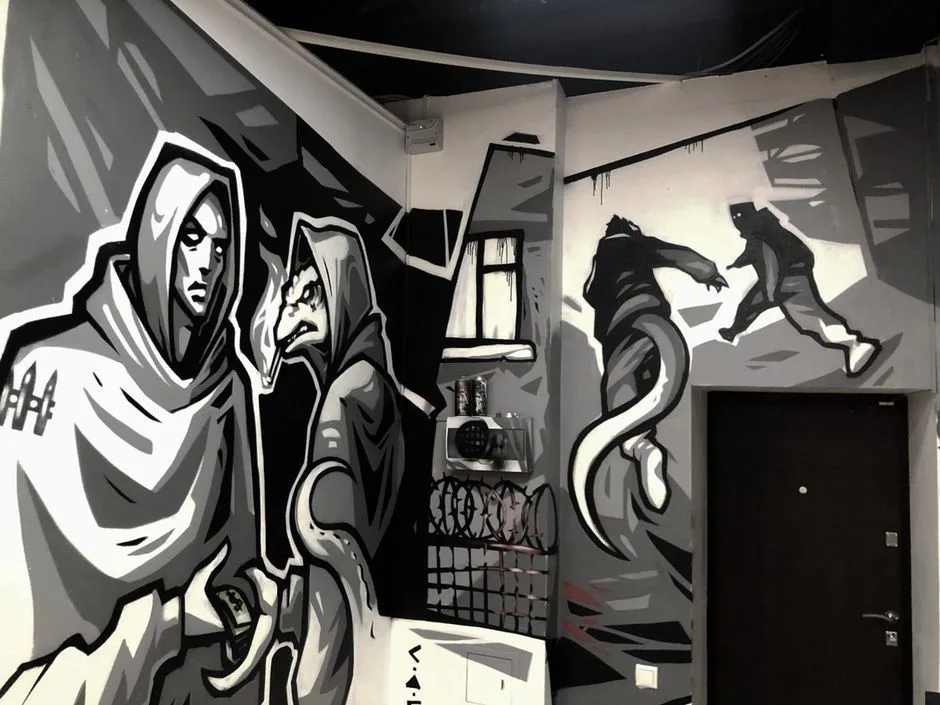 Tattoo artist Kolya Sab, graphic tattoo in graffiti style | Moscow, Saint Petersburg, Russia