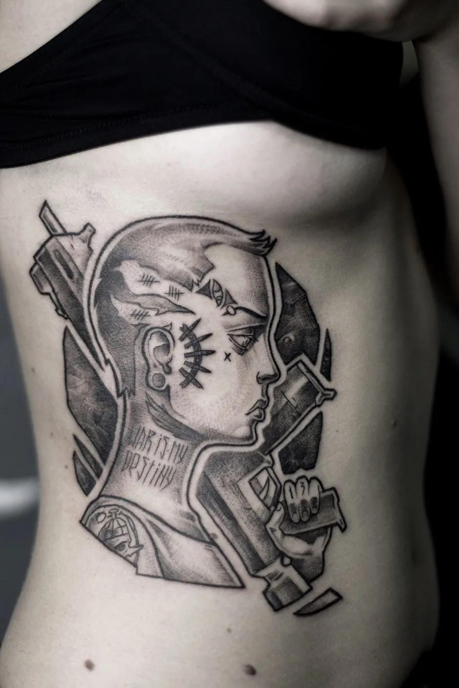 Tattoo artist Kolya Sab, graphic tattoo in graffiti style | Moscow, Saint Petersburg, Russia