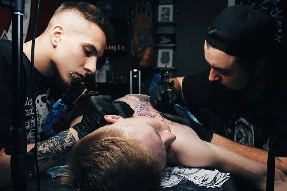 Tattoo artist Kolya Sab, graphic tattoo in graffiti style | Moscow, Saint Petersburg, Russia