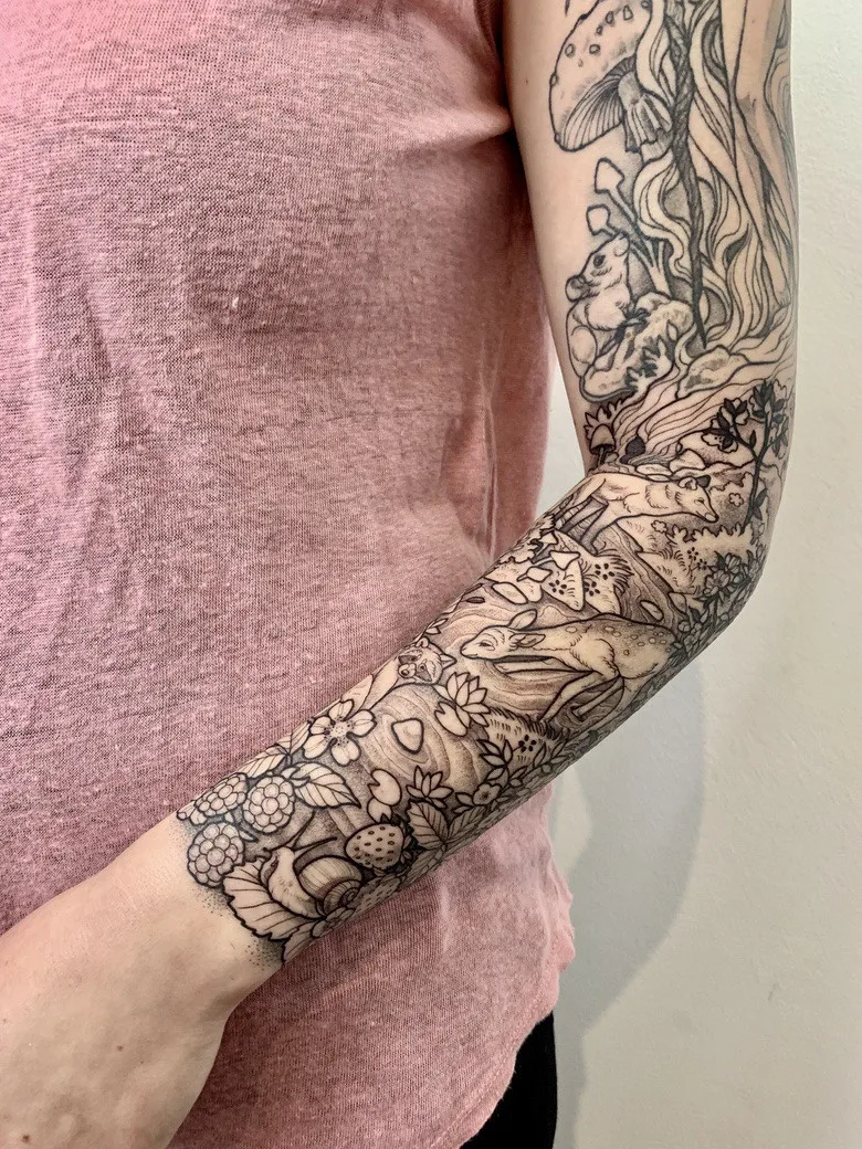 graphics sleeve tattoo by @lordenstein_art