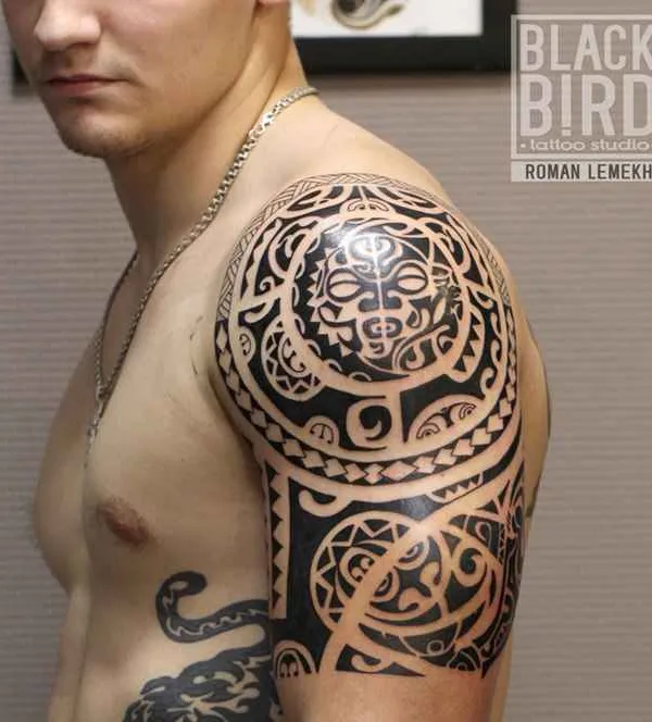 men black tribal, polynesian татуировка на shoulder #64 | Тату мастер Роман Лемех