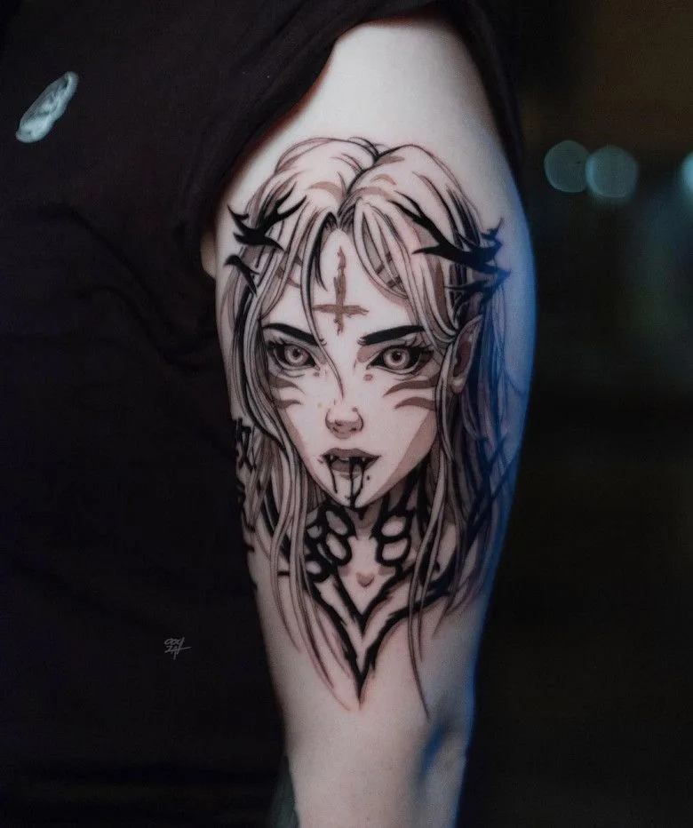 Tattoo artist Moscow Ooqza, tattoo Ooqza, tattoo anime Moscow, tattoo anime, tattoo Europe, tattoo manga, gothic tattoo