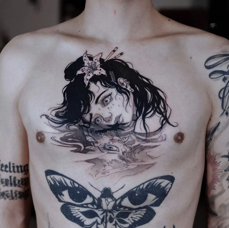 Artista del tatuaggio Mosca Ooqza, tatuaggio Ooqza, tatuaggio anime Mosca, tatuaggio anime, tatuaggio Europa, tatuaggio manga, tatuaggio gotico