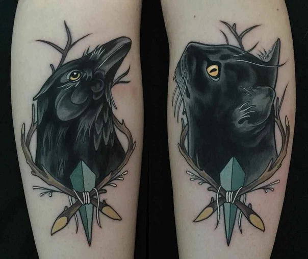 Illustrative Raven, Cat tattoo on Calf