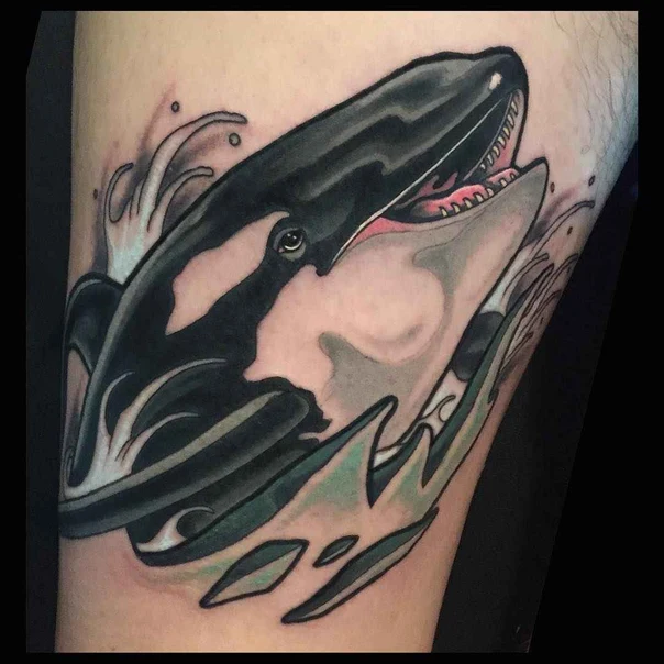 Realism Orca, Water tattoo on Forearm