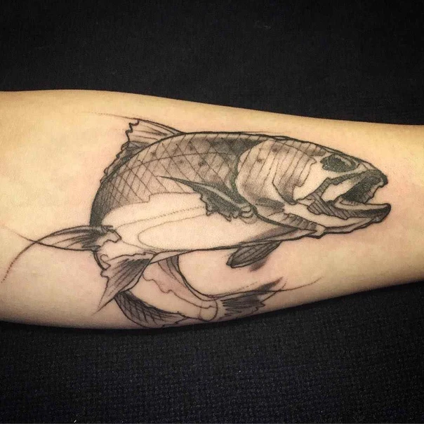 Black & Grey Fish tattoo on Forearm