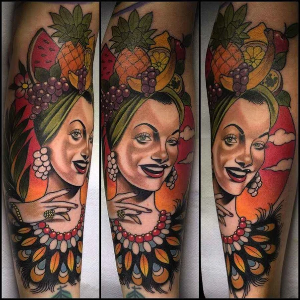 Neo Traditional Portrait, Fruit tattoo on Forearm