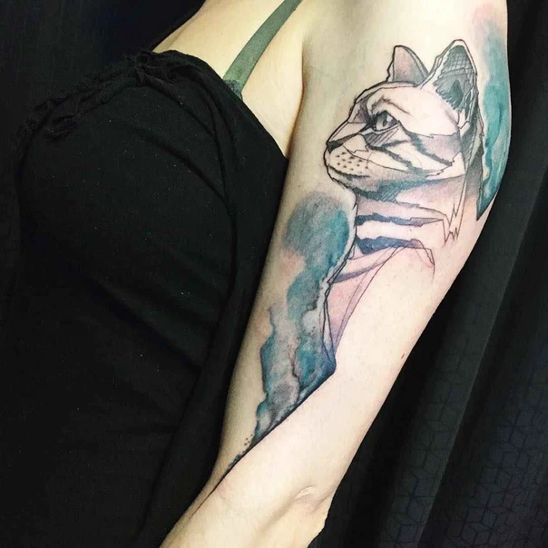 Watercolor Cat tattoo on Forearm