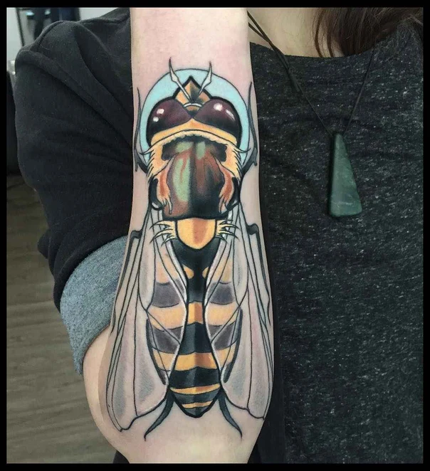 Illustrative Insect, Bee tattoo on Forearm