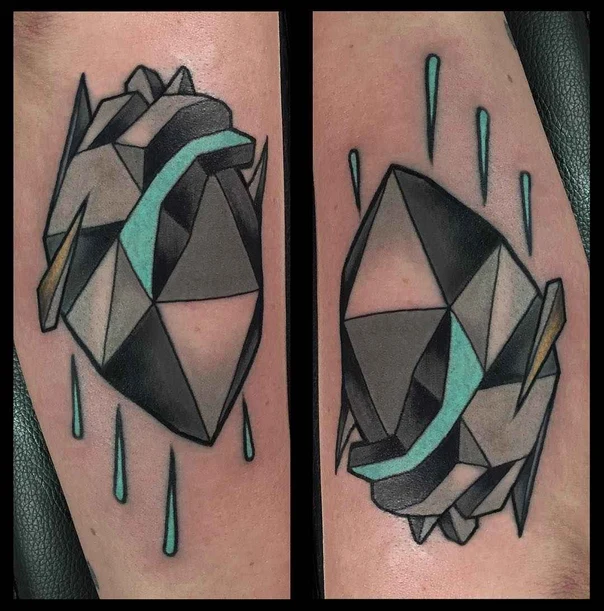 Geometric Geometric heart, Teardrops tattoo on Forearm
