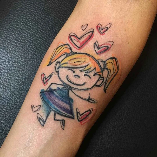 Cartoon Heart, Child tattoo on Forearm