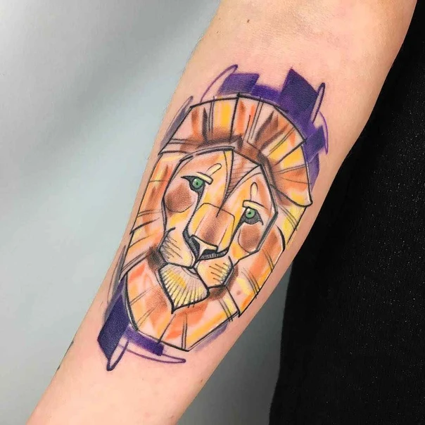 Illustrative Lion tattoo on Forearm