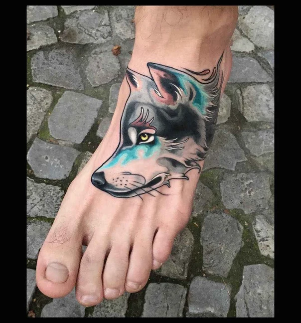 Illustrative Wolf tattoo on Foot