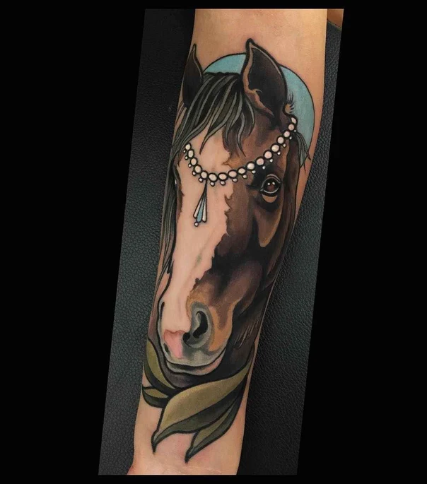 Neo Traditional Horse, Portrait tattoo on Forearm