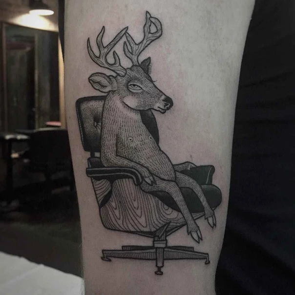 Blackwork Deer, Chair tattoo on Forearm